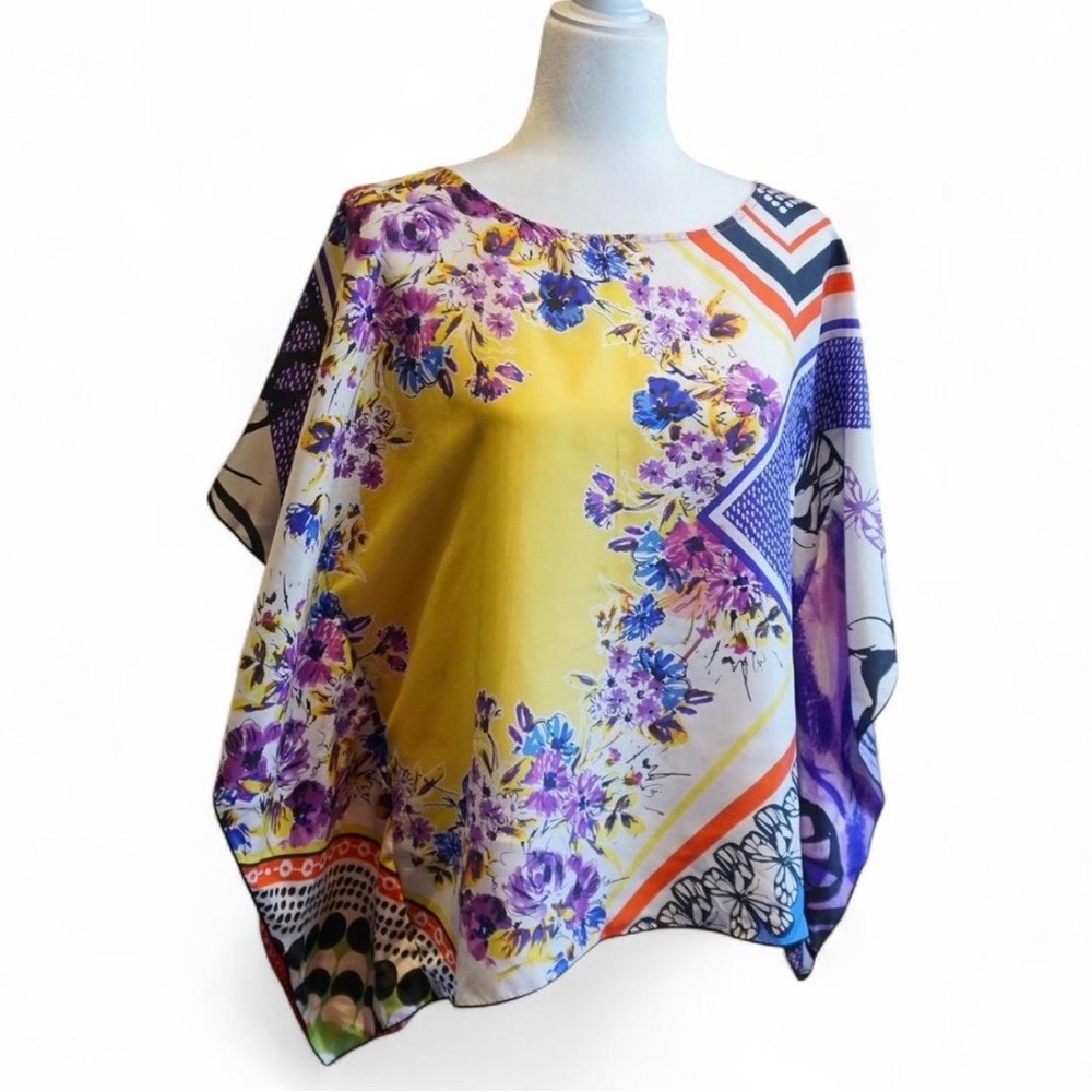 💚 VINTAGE CABI Floral/Polka Dot Silk Poncho Blouse (M)